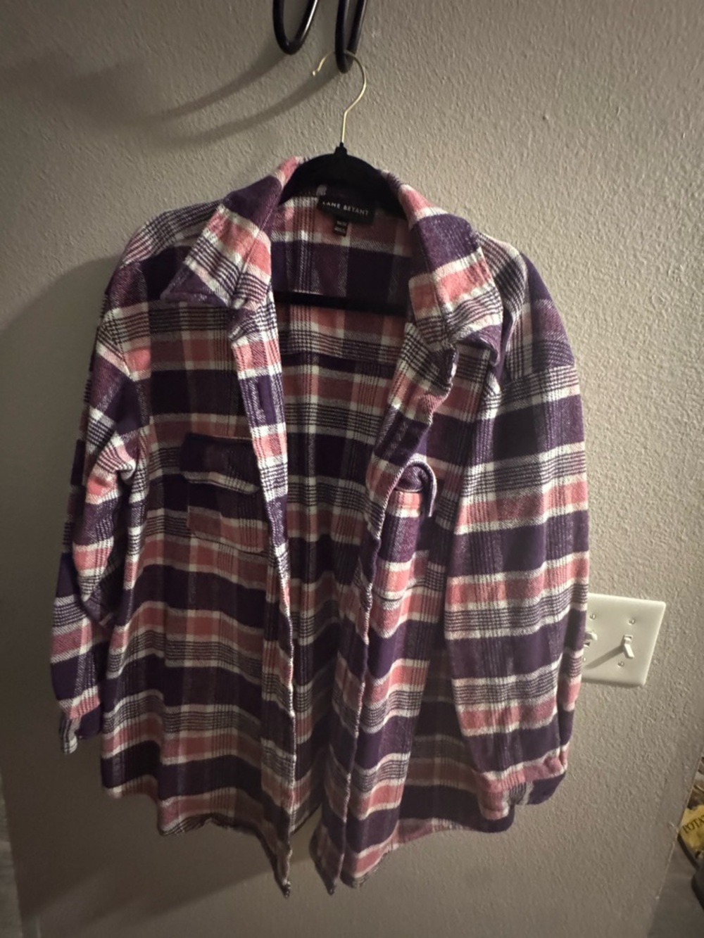 Lane Bryant Purple & Pink Plaid Button-Up Shirt Jacket Shacket